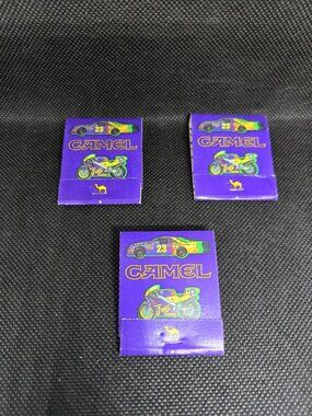 Vintage Camel Joe ' Camel Joe Sports Bike & Nascar Match Books (3)